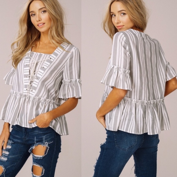 TRACEE Lace up Top - Grey    - Picture 2 of 3